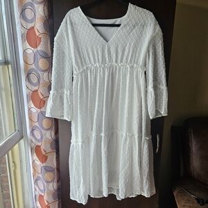 SHEIN White Textured V-Neck Dress!